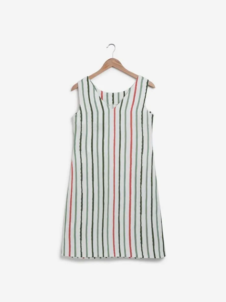 LOV Green, Red And White Striped Shift Dress