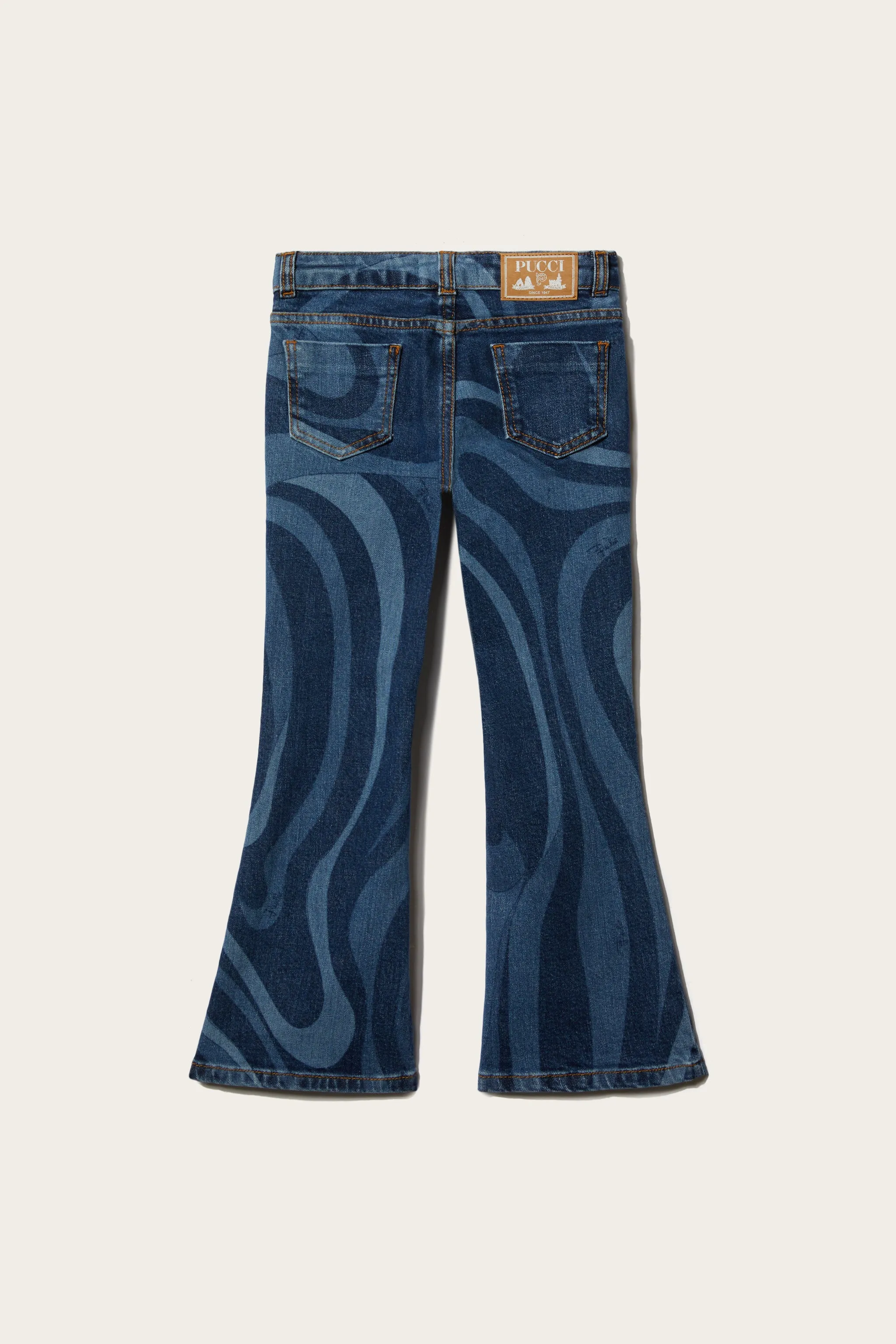 Marmo-Print Flared Jeans