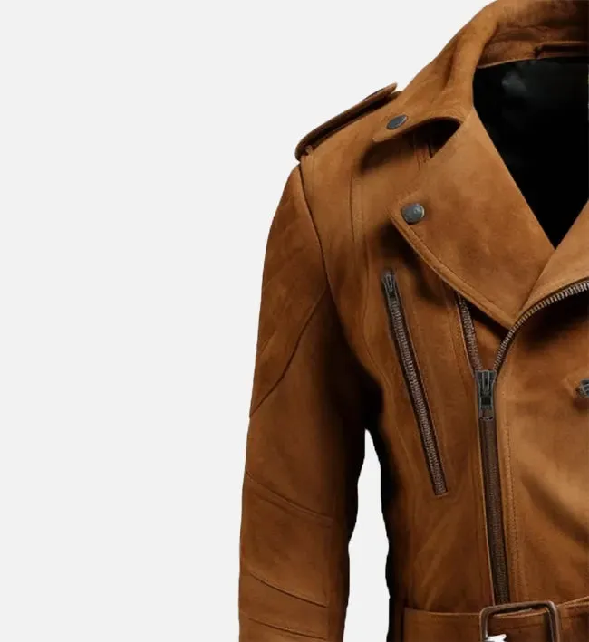 Men's Double Belted Suede Leather Jacket