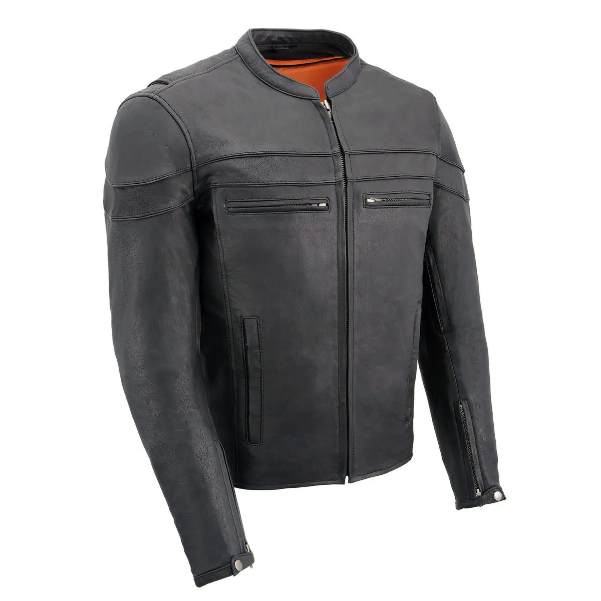 Milwaukee Leather MLM1526 Men's Black 'Stay Cool' Black Leather Sporty Motorcycle Jacket with Cool-Tec