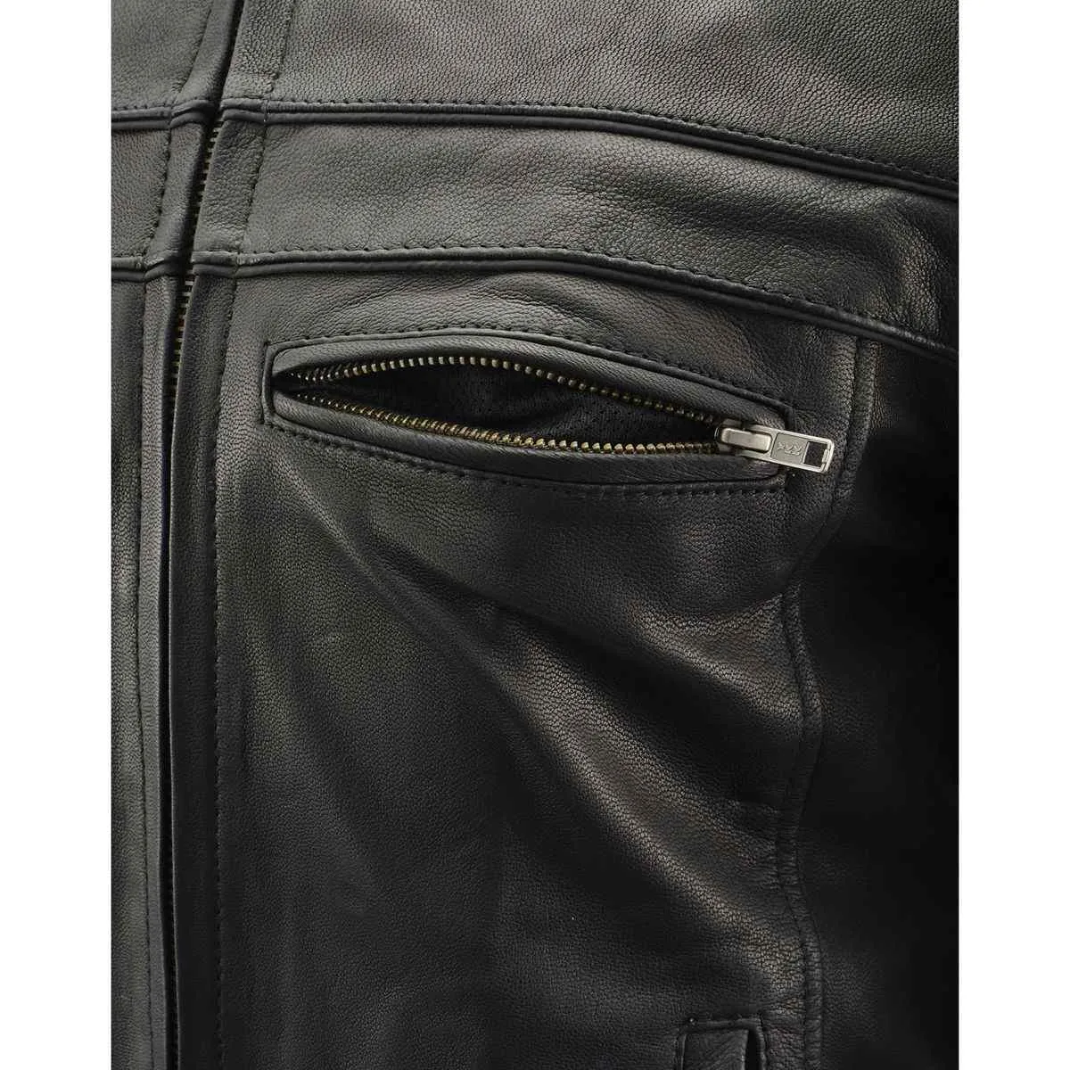 Milwaukee Leather MLM1526 Men's Black 'Stay Cool' Black Leather Sporty Motorcycle Jacket with Cool-Tec