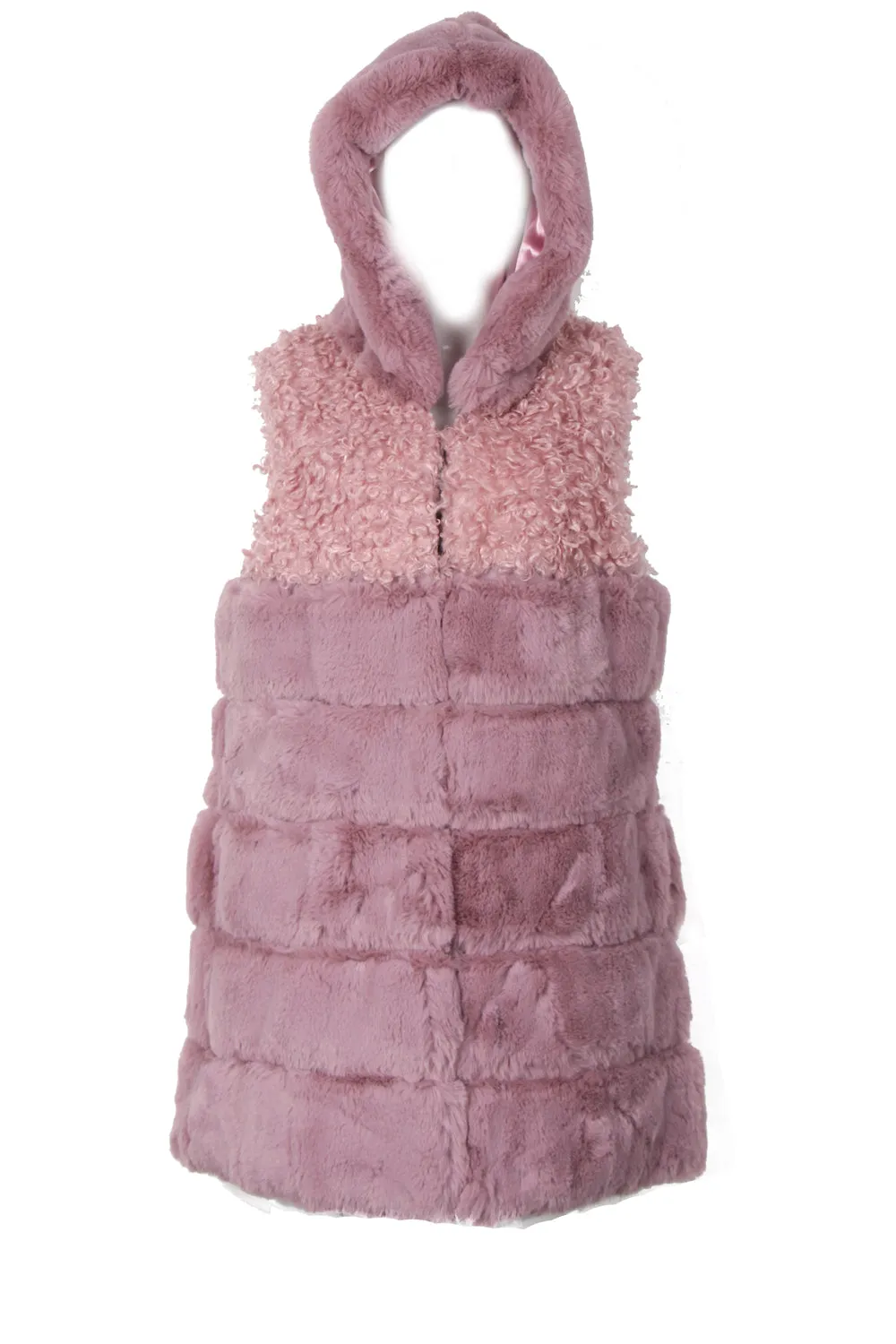 Mixed Fur Hooded Long Gilet