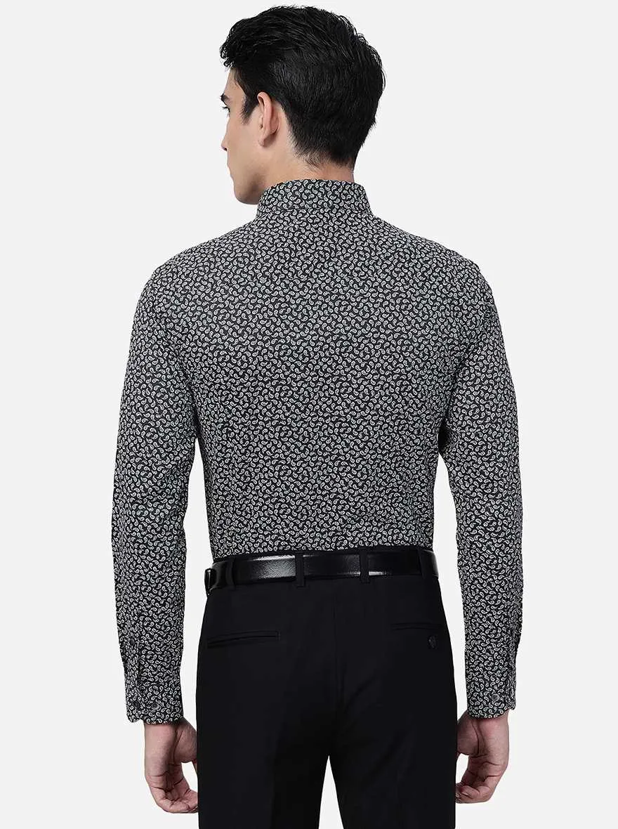 Mud Grey Printed Slim Fit Formal Shirt | Metal