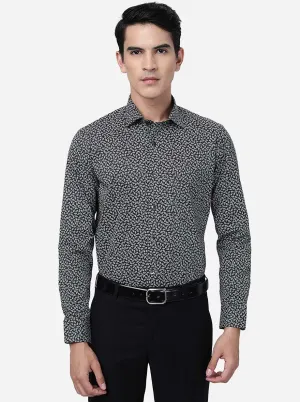 Mud Grey Printed Slim Fit Formal Shirt | Metal