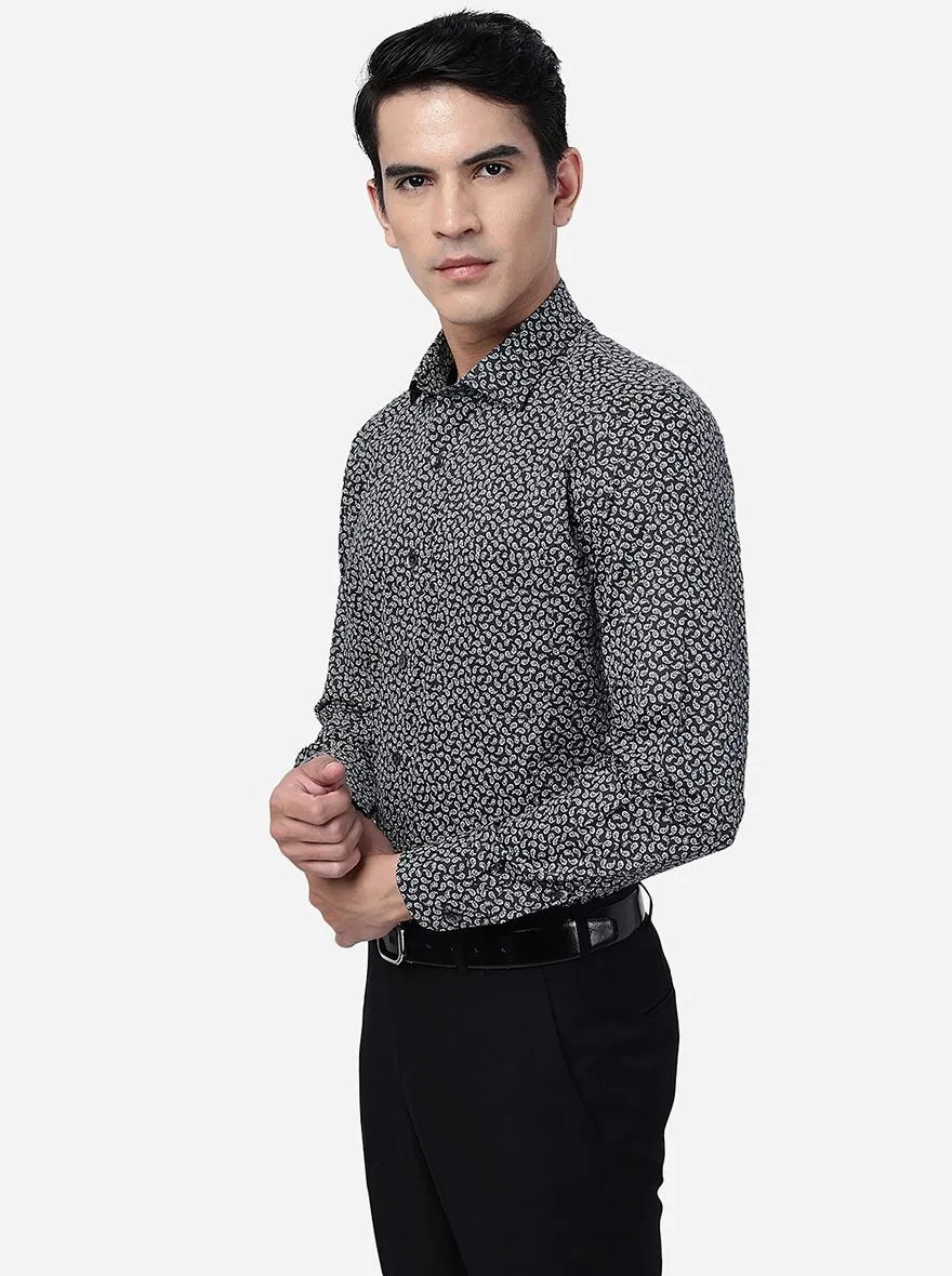 Mud Grey Printed Slim Fit Formal Shirt | Metal