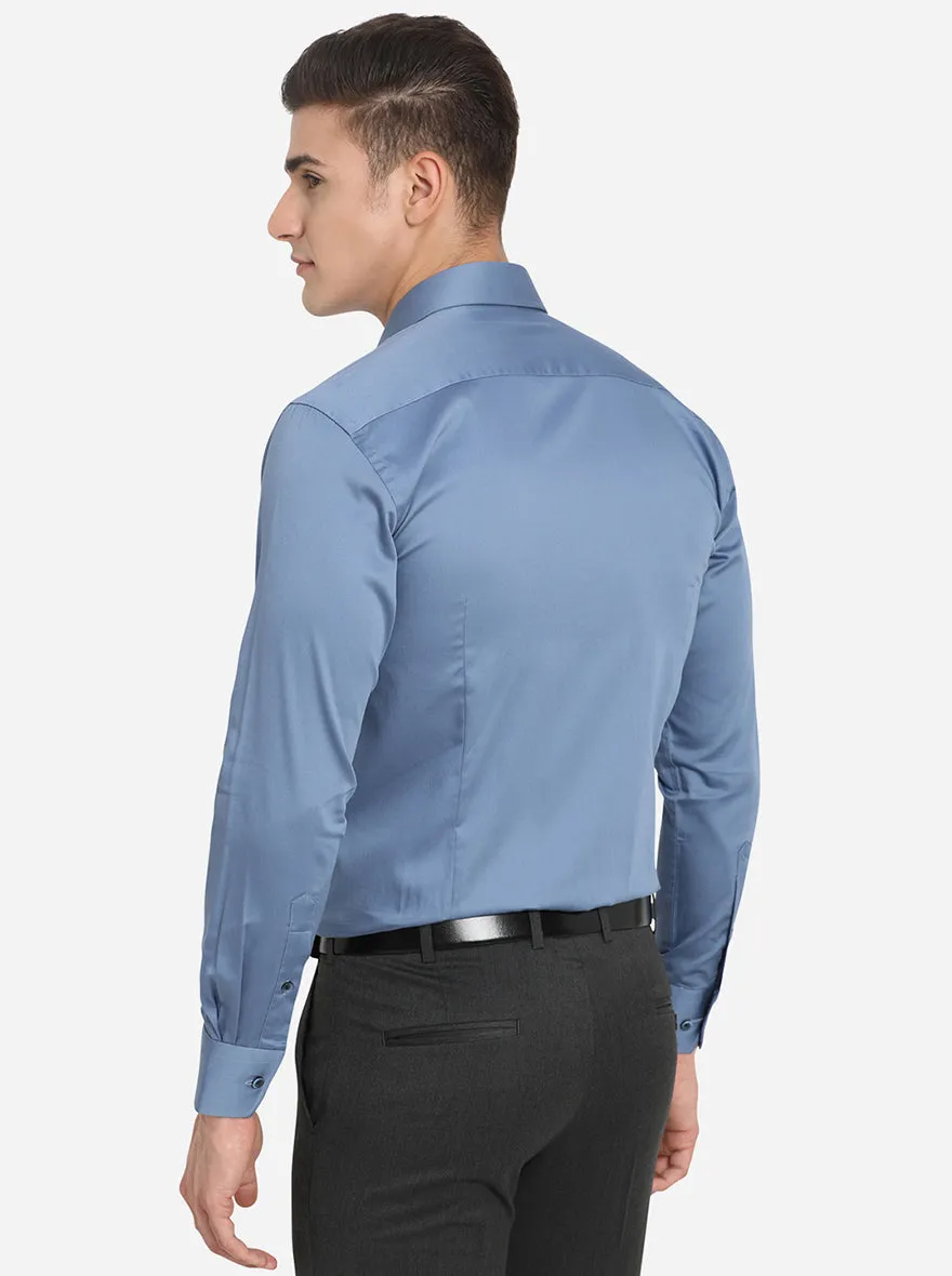 Pastel Blue Solid Slim Fit Formal Shirt | Metal