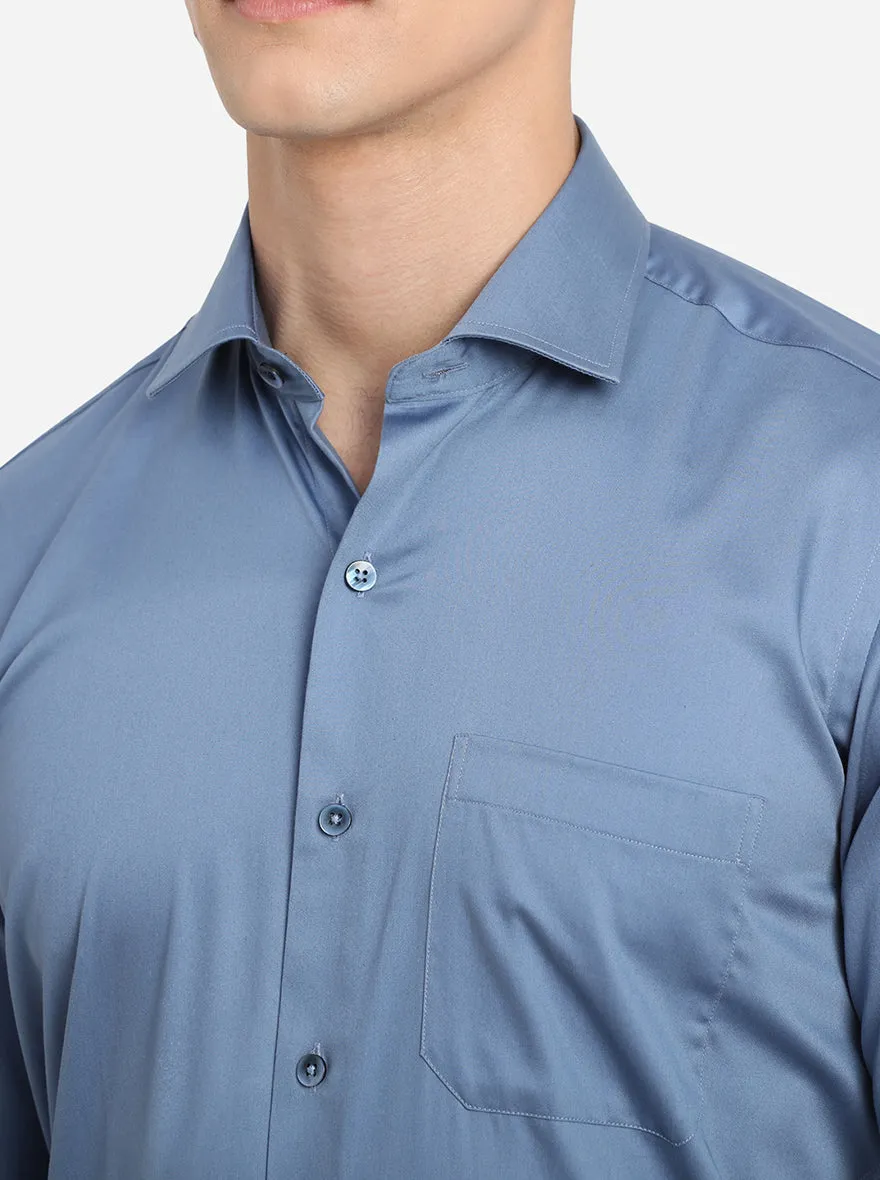 Pastel Blue Solid Slim Fit Formal Shirt | Metal