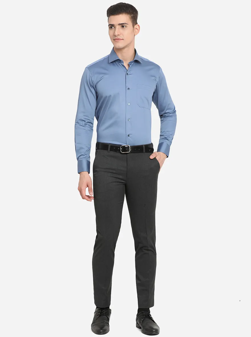 Pastel Blue Solid Slim Fit Formal Shirt | Metal