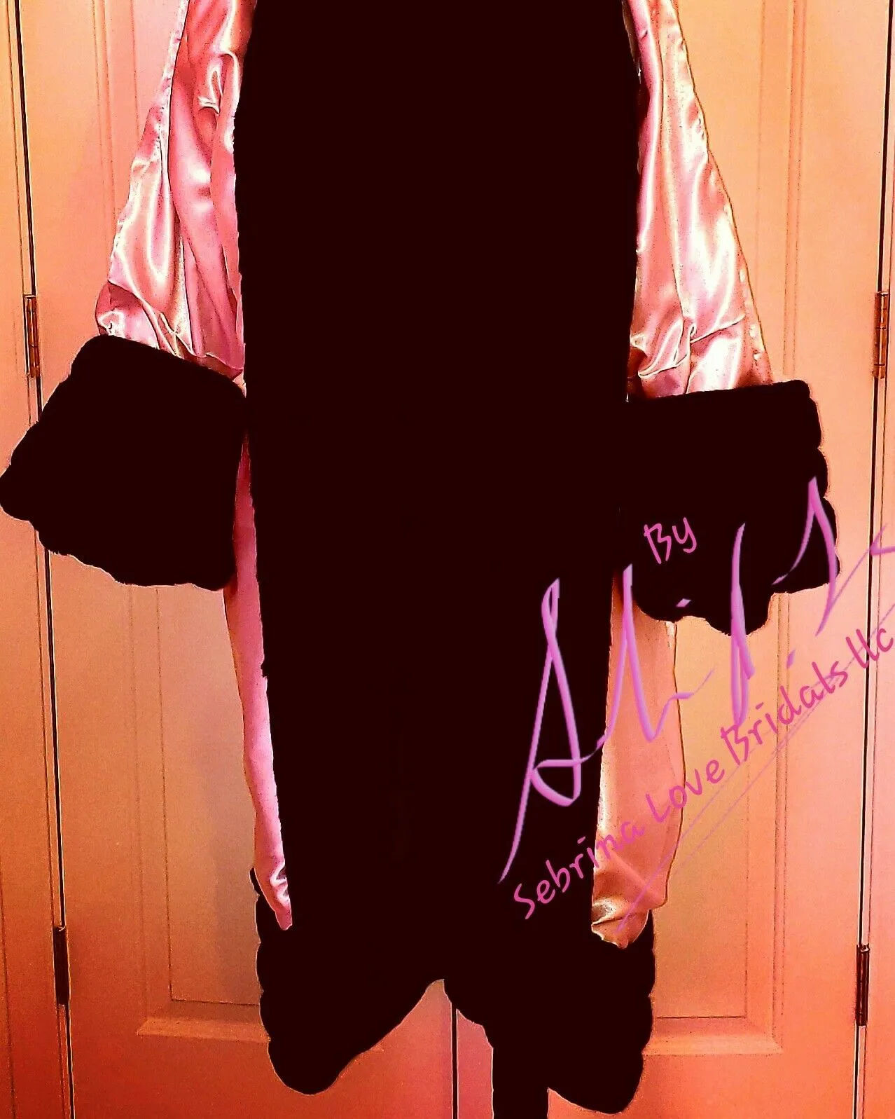 Pink & Black Velvet Satin & Faux Fur Reversible Gatsby Inspired Cocoon Maxi Coat