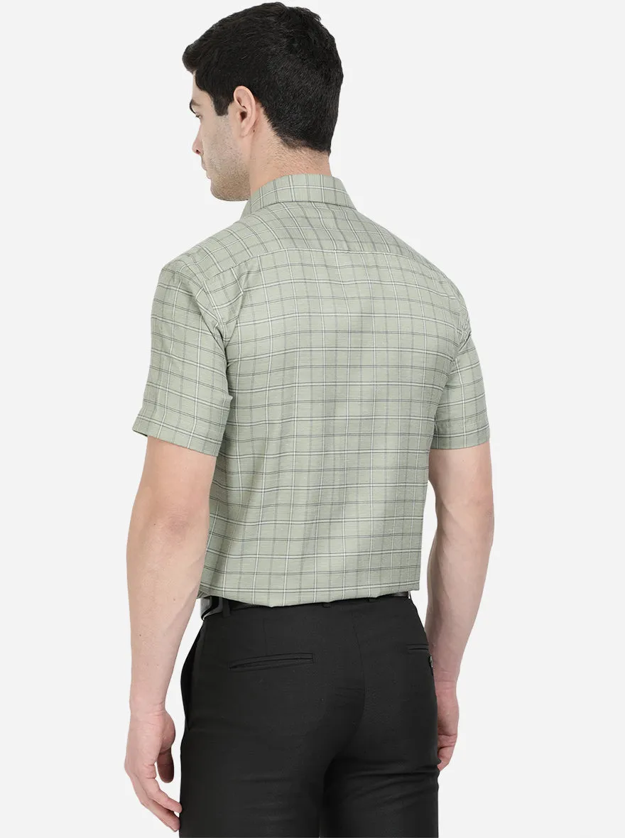 Pista Green Checked Regular Fit Formal Shirt | Greenfibre