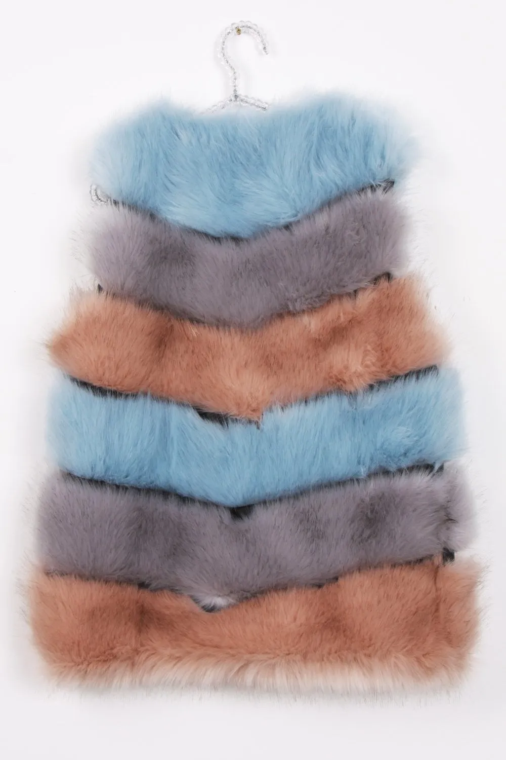 Powder Blue MultiColours Stripe Faux Fur Gilet