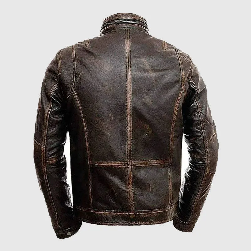 Premium Quality Café Racer Retro Biker Distressed Brown Cowhide Leather Jacket Mens Cowhide Leather