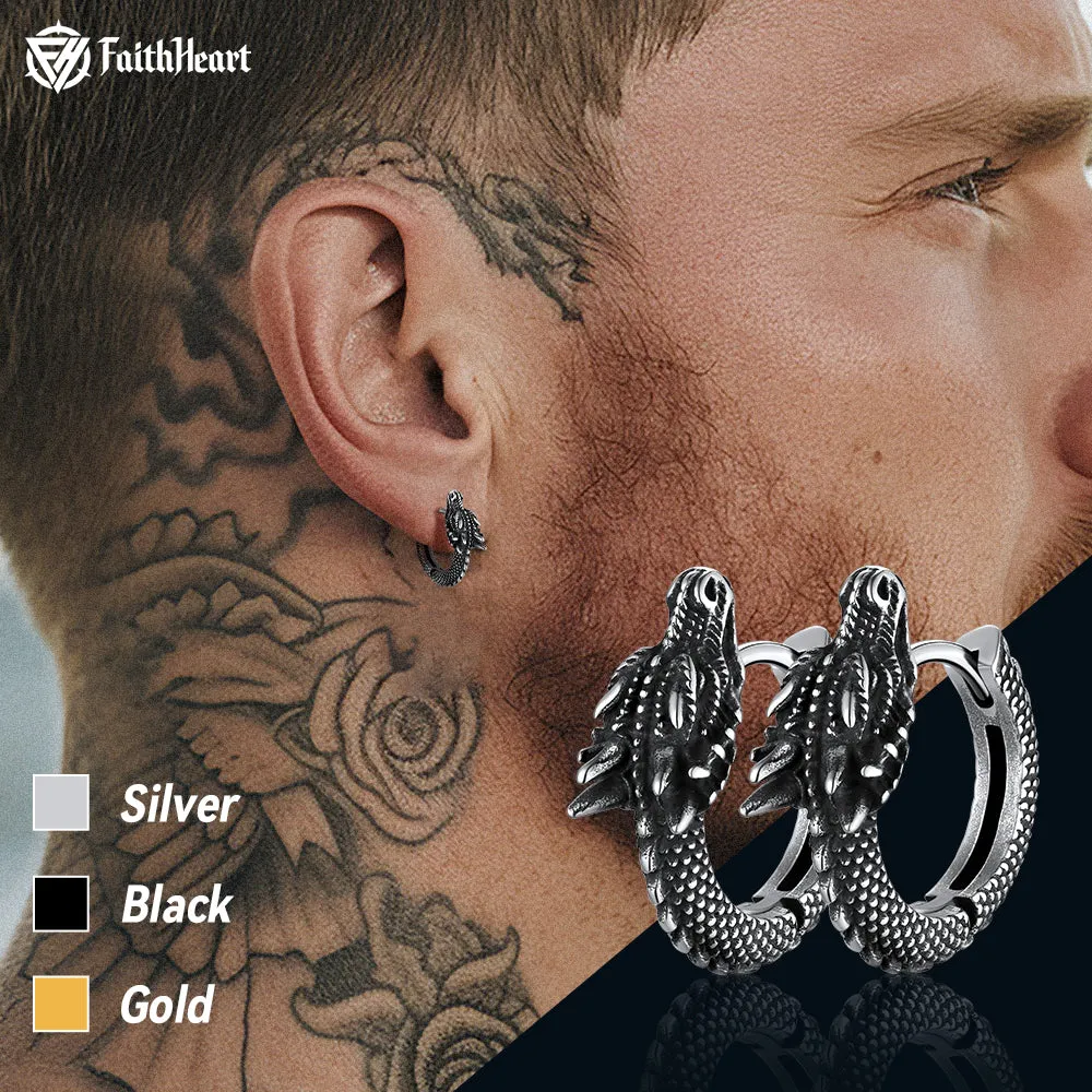 Punk Small Dragon Hoop Earrings for Men Women