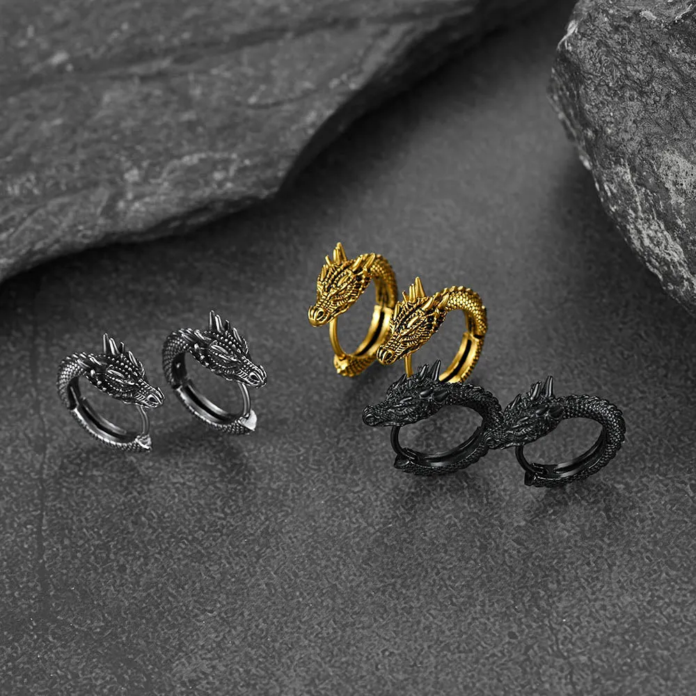 Punk Small Dragon Hoop Earrings for Men Women