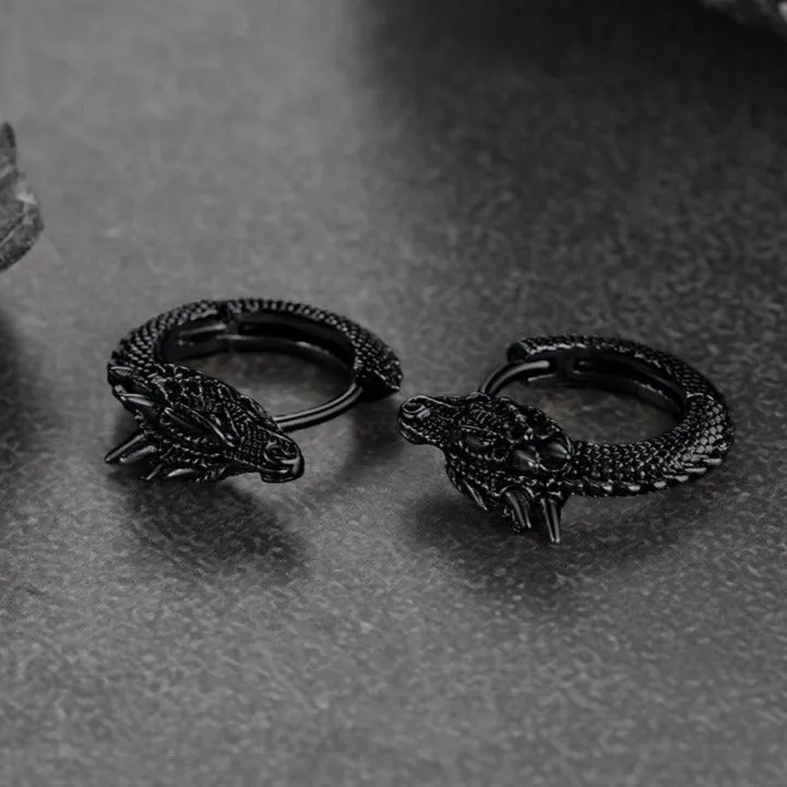 Punk Small Dragon Hoop Earrings for Men Women