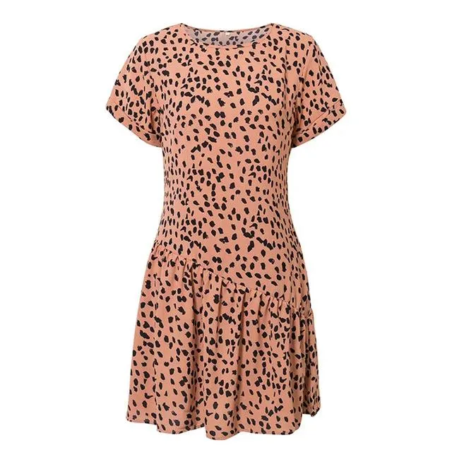 Sexy Leopard Print Elegant Office Lady Vintage Short Boho Sundress