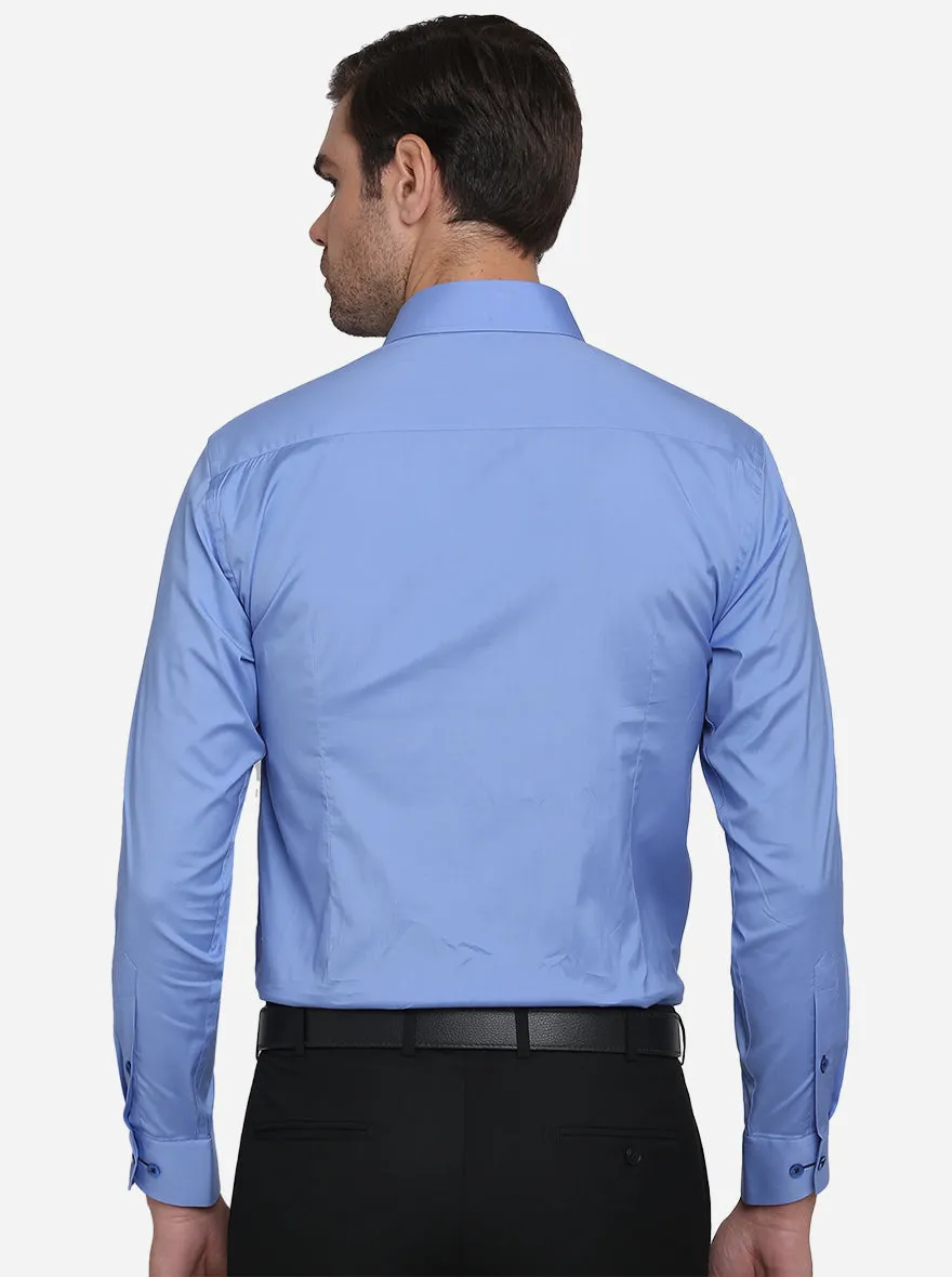 Sky Blue Solid Slim Fit Formal Shirt  | Metal