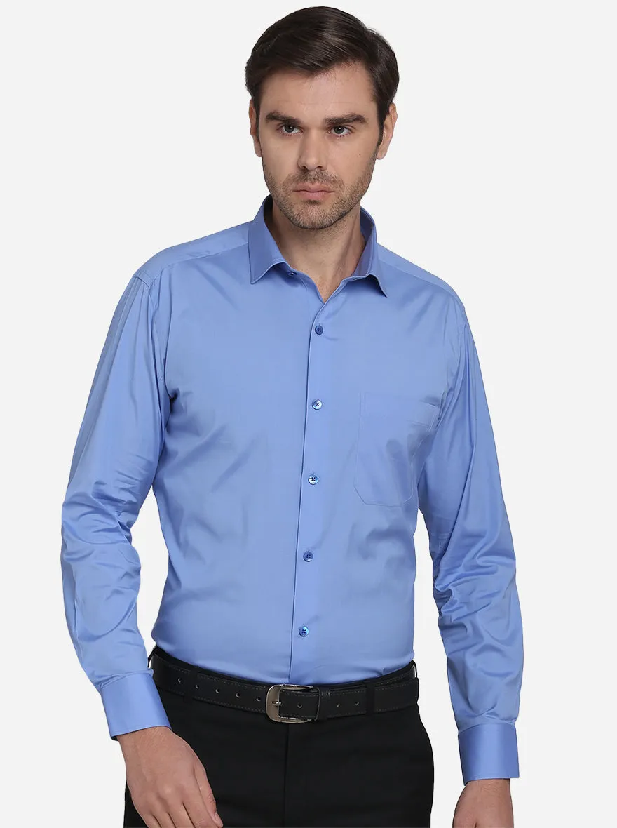 Sky Blue Solid Slim Fit Formal Shirt  | Metal