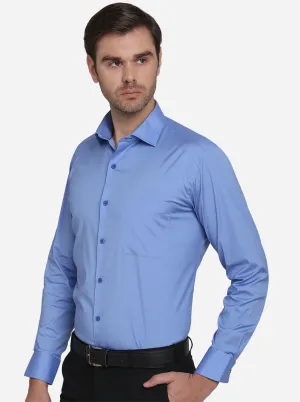 Sky Blue Solid Slim Fit Formal Shirt  | Metal