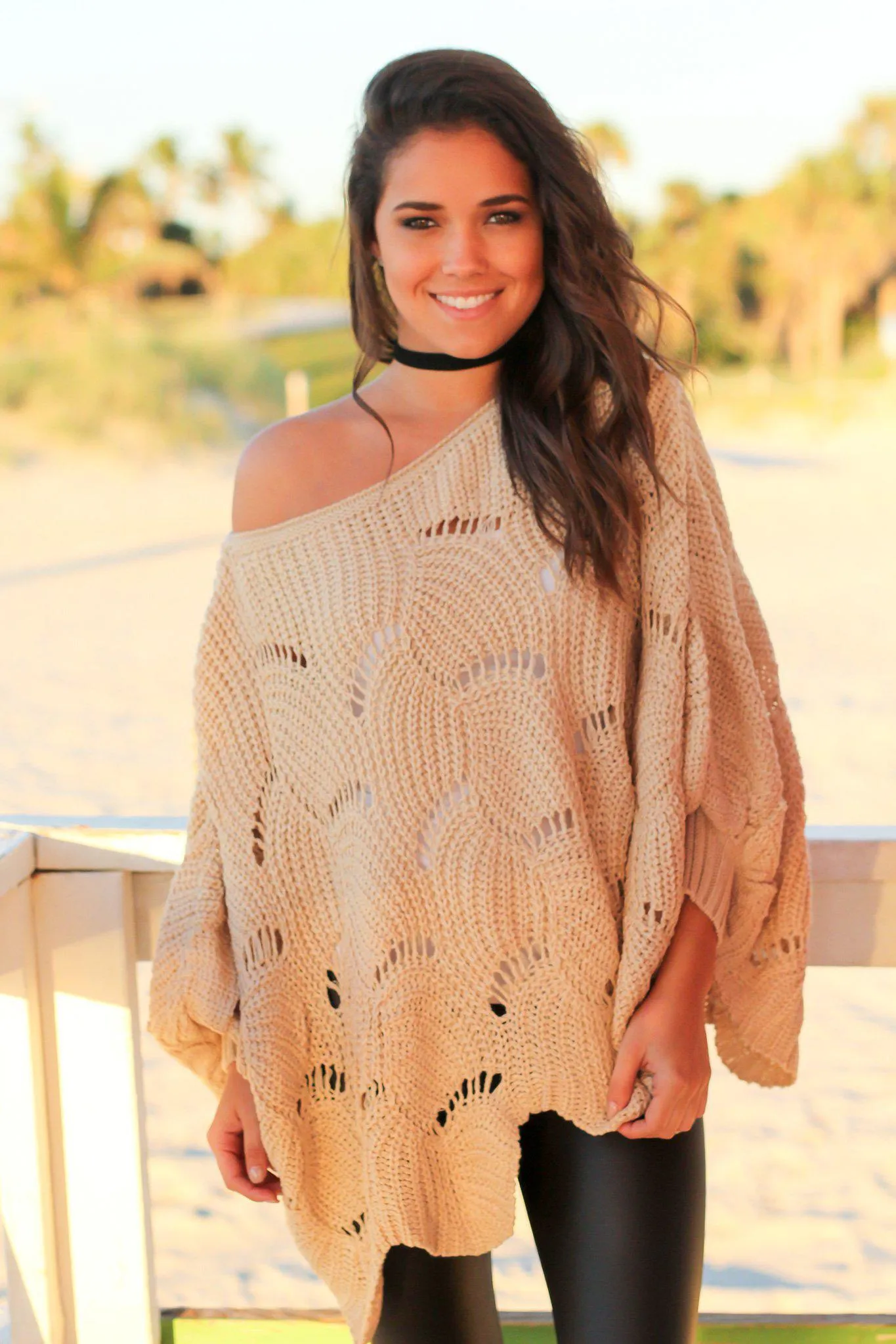 Taupe Knit Oversized Poncho