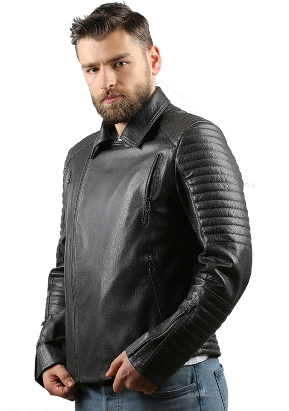 The Fossett Black Leather Men Jacket