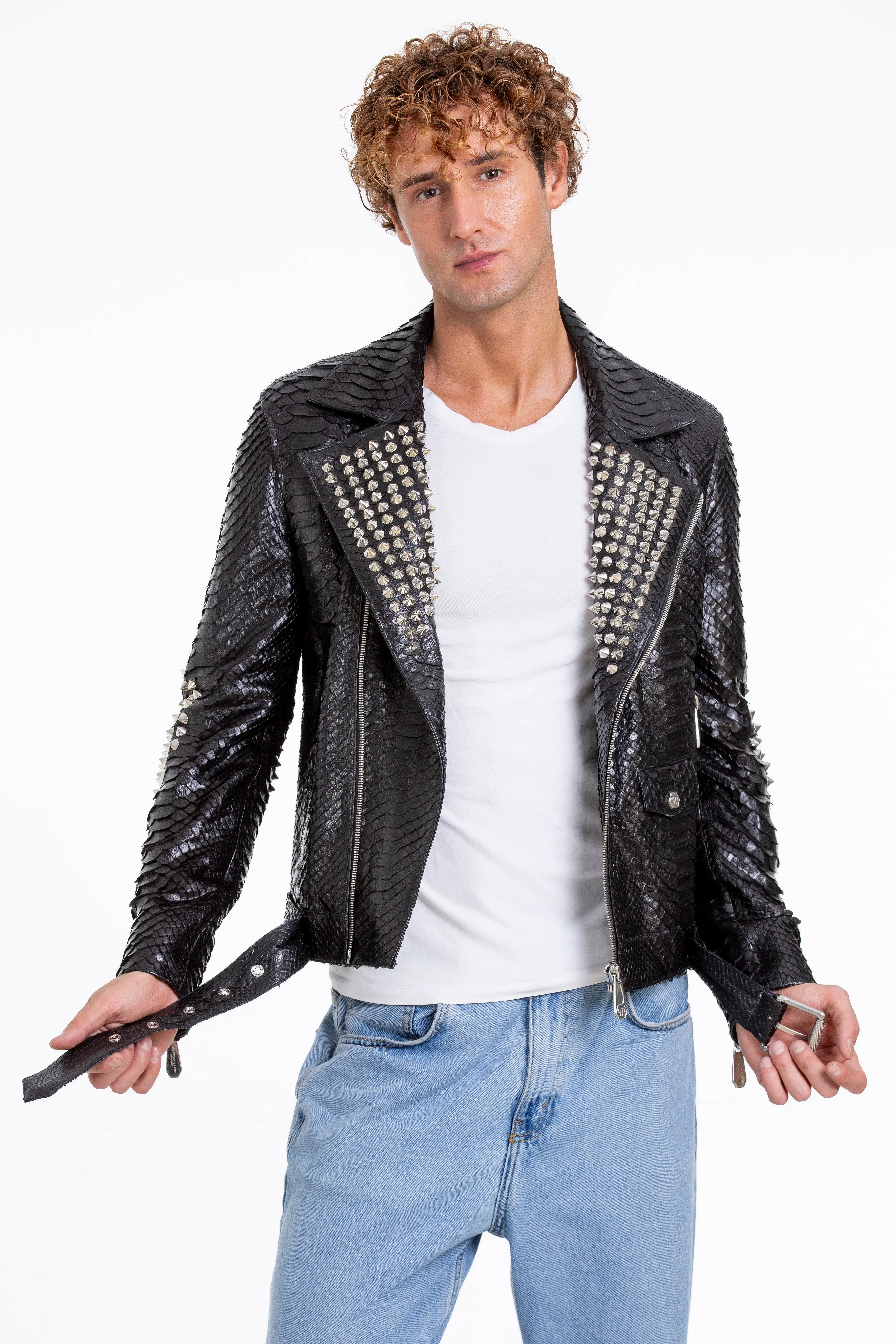 The Kopenhag Pythn Black Spike Leather Men  Jacket