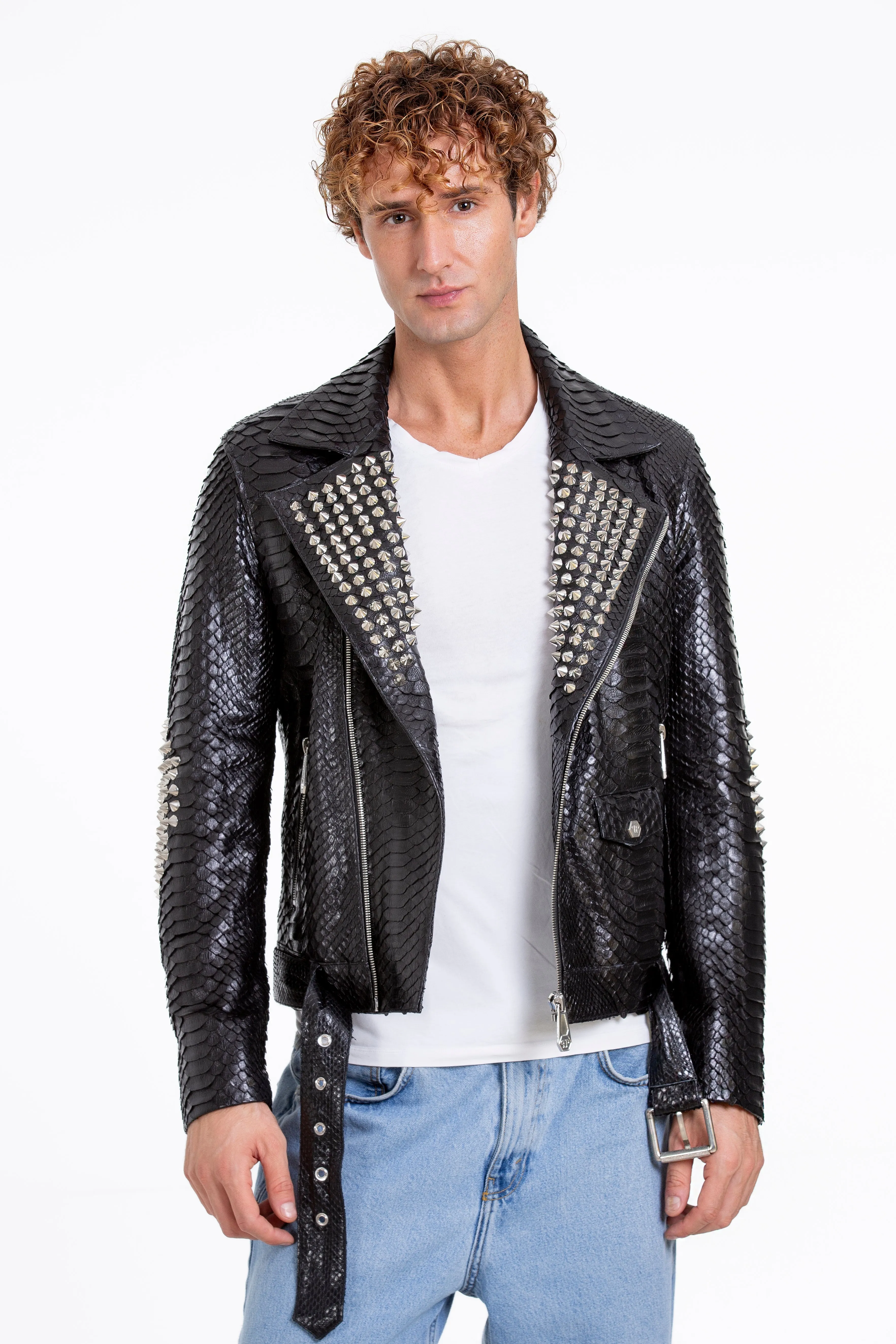 The Kopenhag Pythn Black Spike Leather Men  Jacket