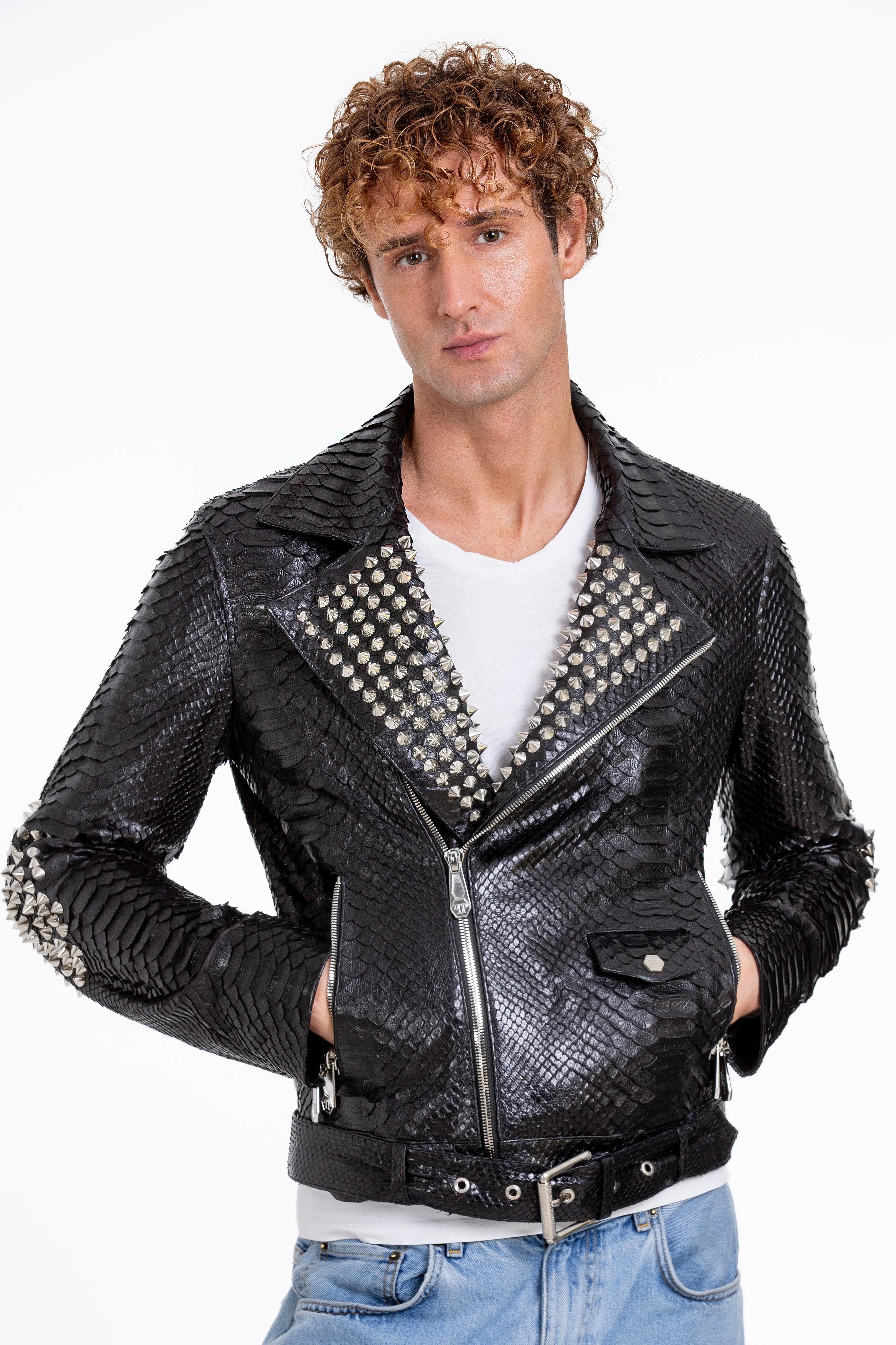 The Kopenhag Pythn Black Spike Leather Men  Jacket