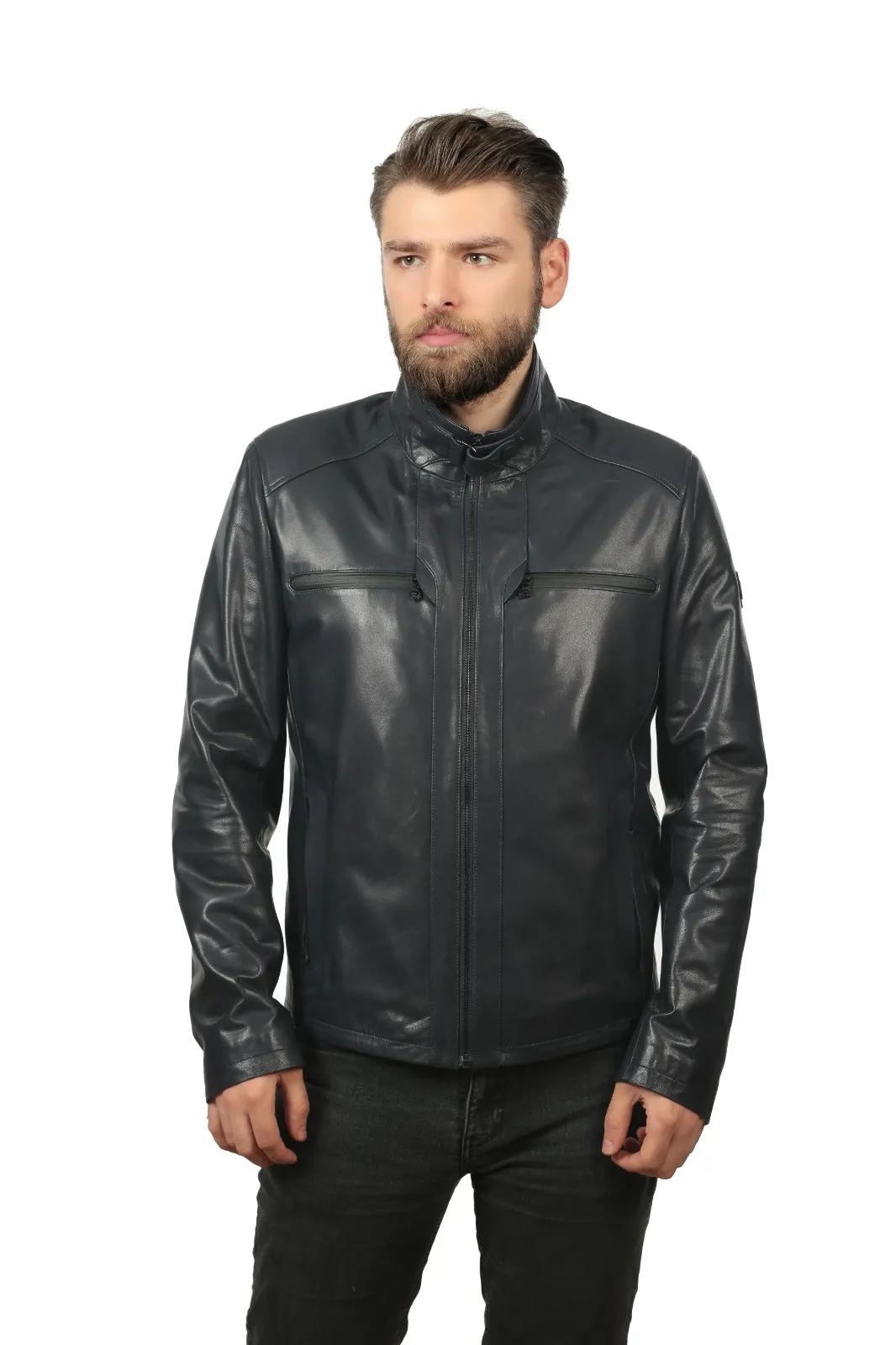 The Leroy Navy Blue Leather Men Jacket