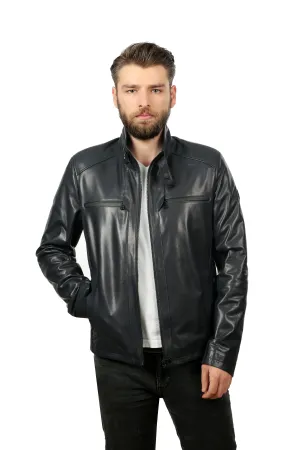 The Leroy Navy Blue Leather Men Jacket