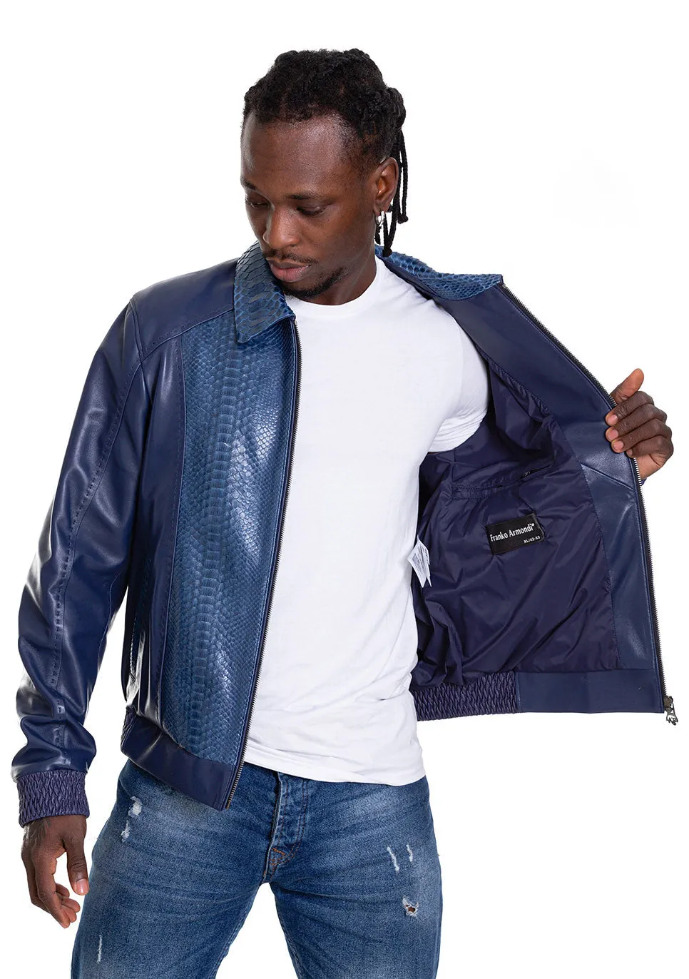 The Lopera Pythn Navy Blue Leather Men Jacket