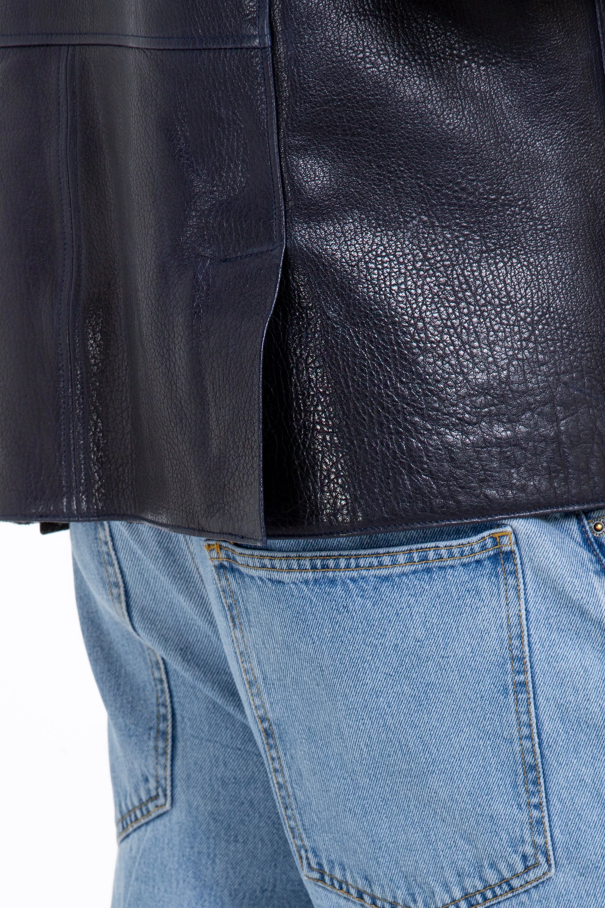 The Ponsonby Navy Blue Leather Shearling Men Jacket