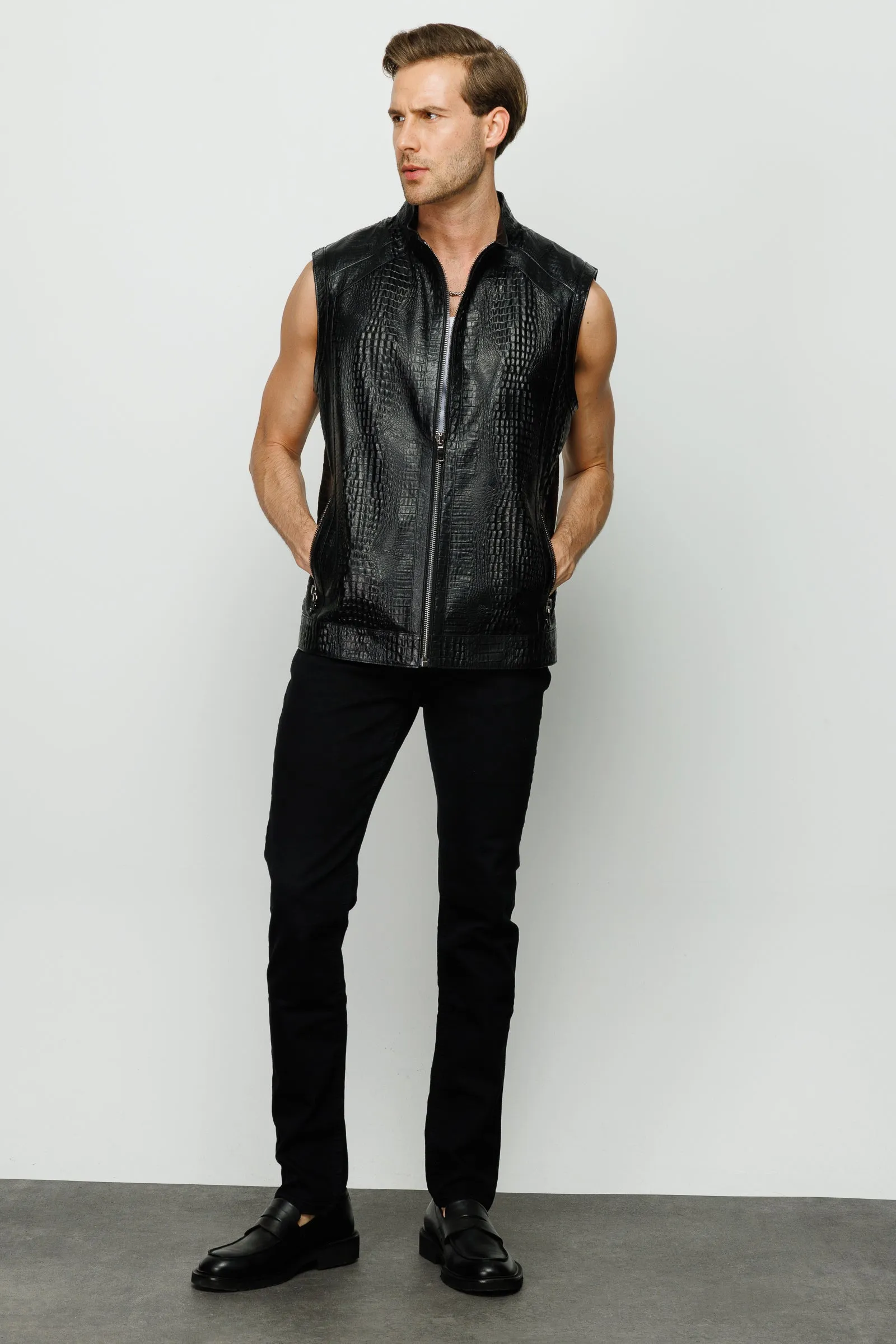 The Veyo Black Leathern Vest Men Jacket