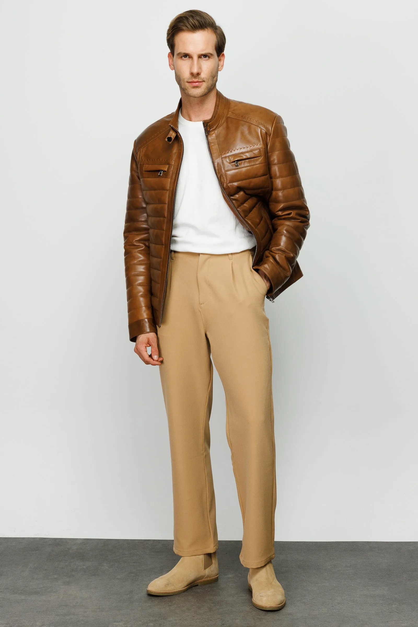 The Wilkerson Tan Leather Men Jacket