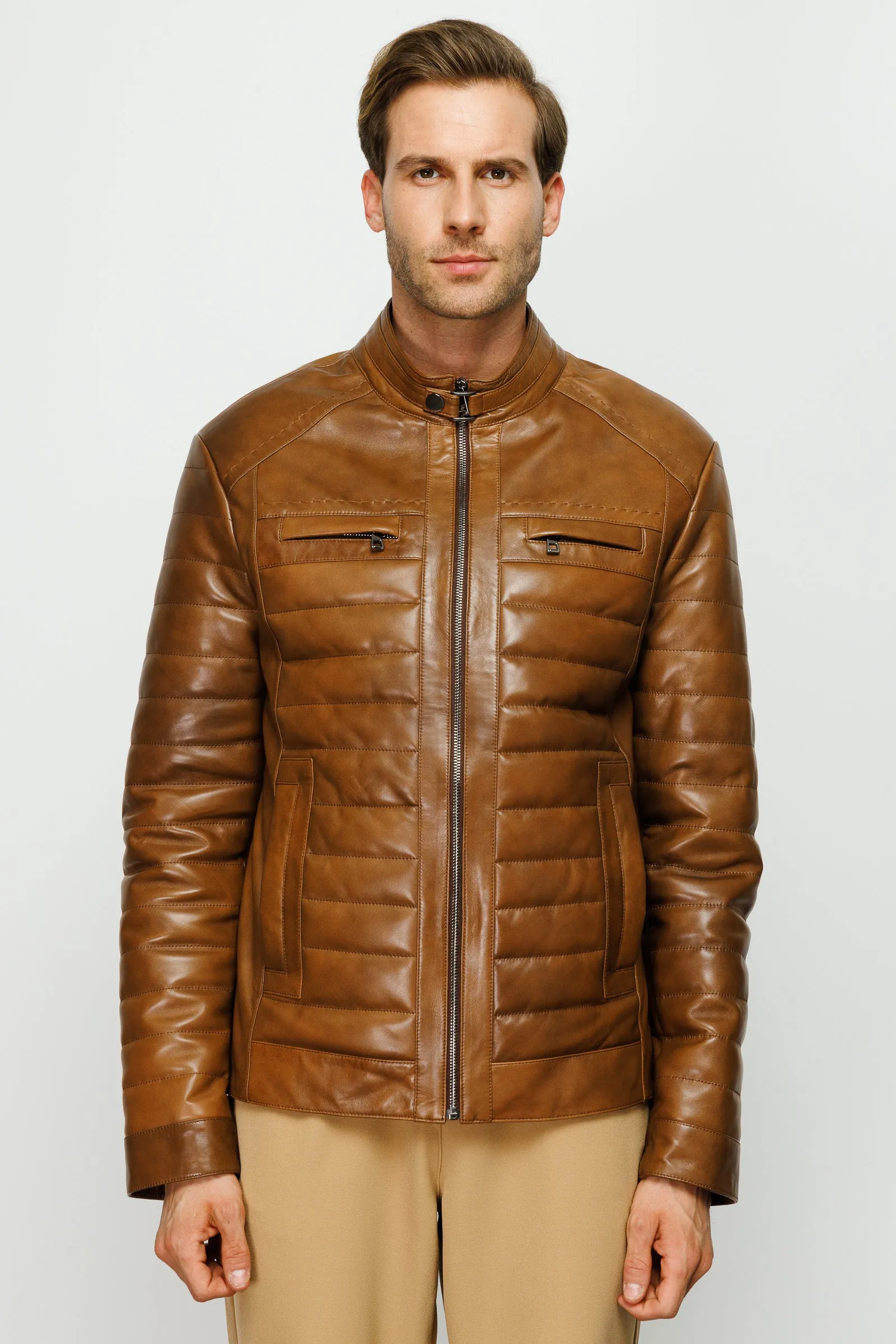 The Wilkerson Tan Leather Men Jacket