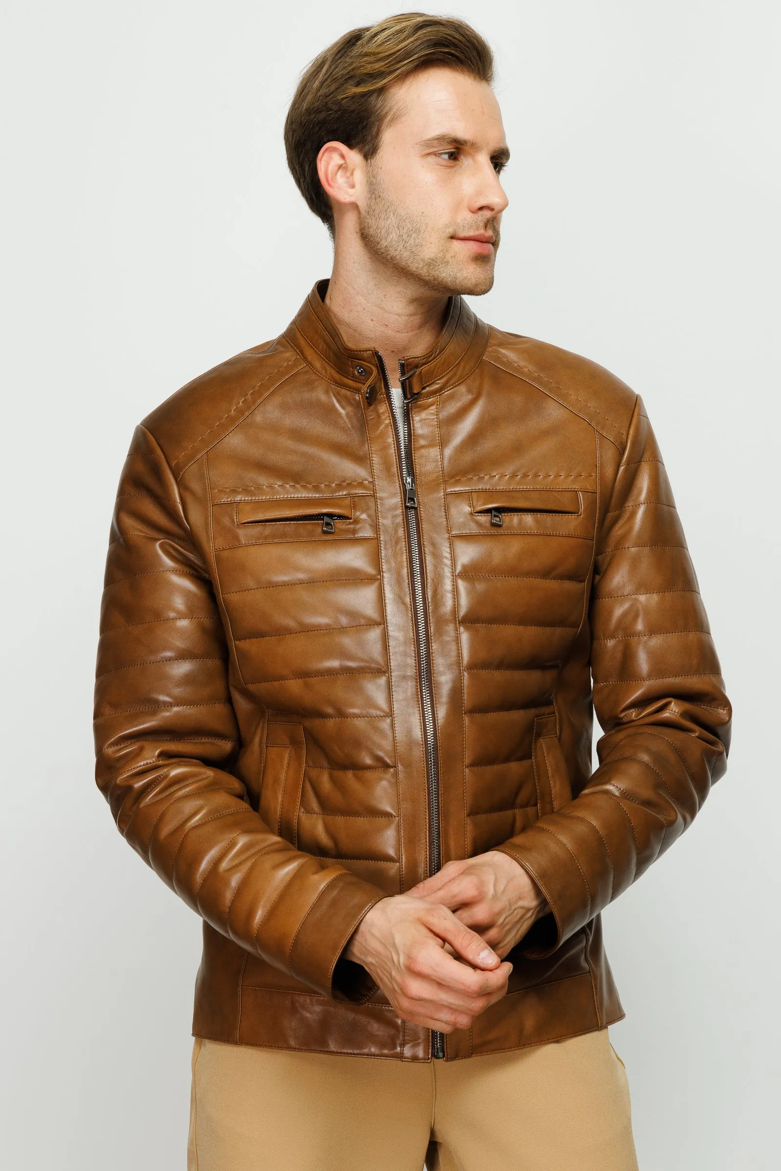 The Wilkerson Tan Leather Men Jacket