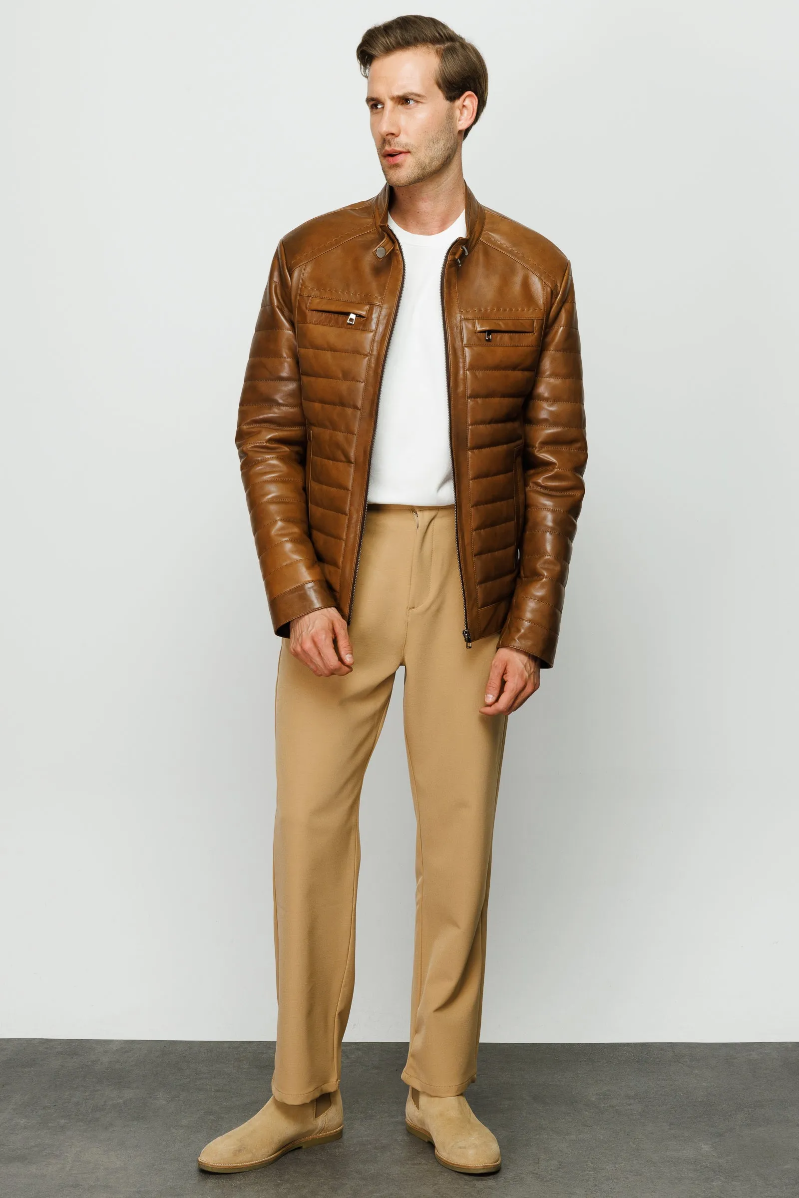 The Wilkerson Tan Leather Men Jacket