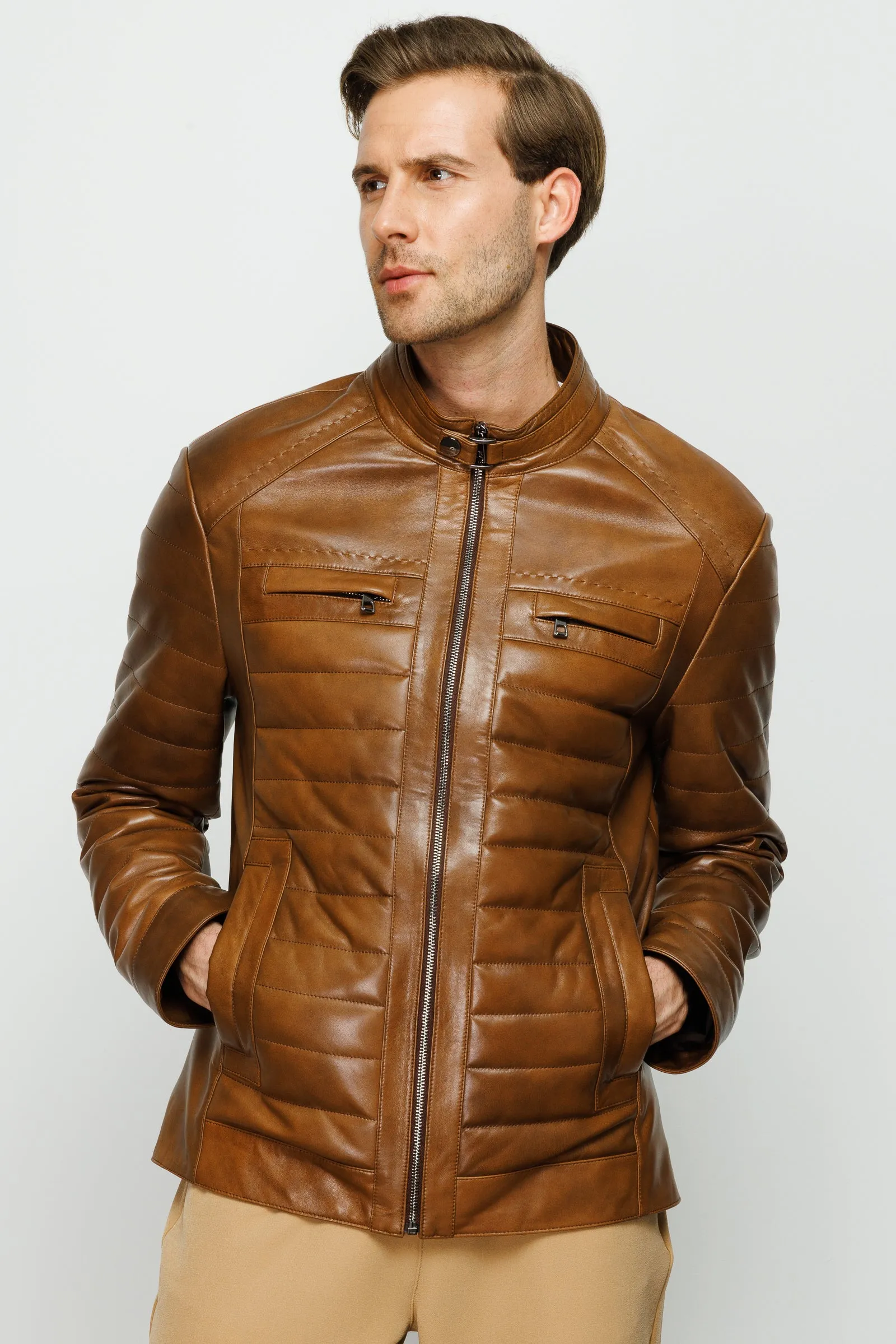 The Wilkerson Tan Leather Men Jacket