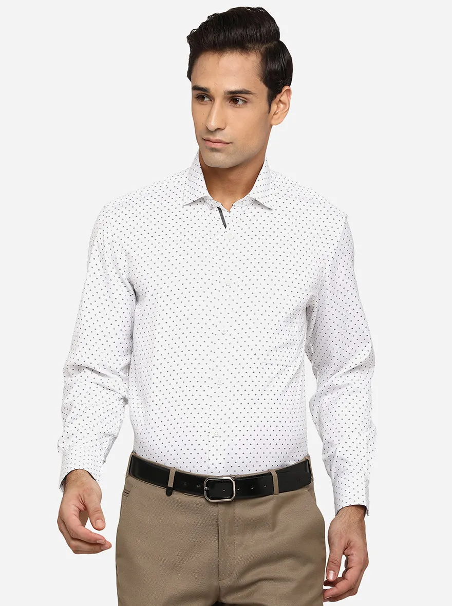 White & Dark Grey Printed Regular Fit Formal Shirt | Greenfibre