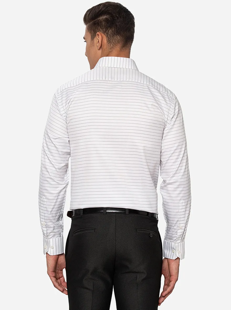 White & Grey Striped Regular Fit Formal Shirt | Greenfibre