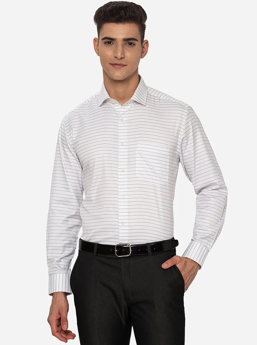 White & Grey Striped Regular Fit Formal Shirt | Greenfibre