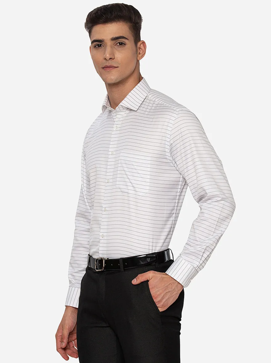 White & Grey Striped Regular Fit Formal Shirt | Greenfibre