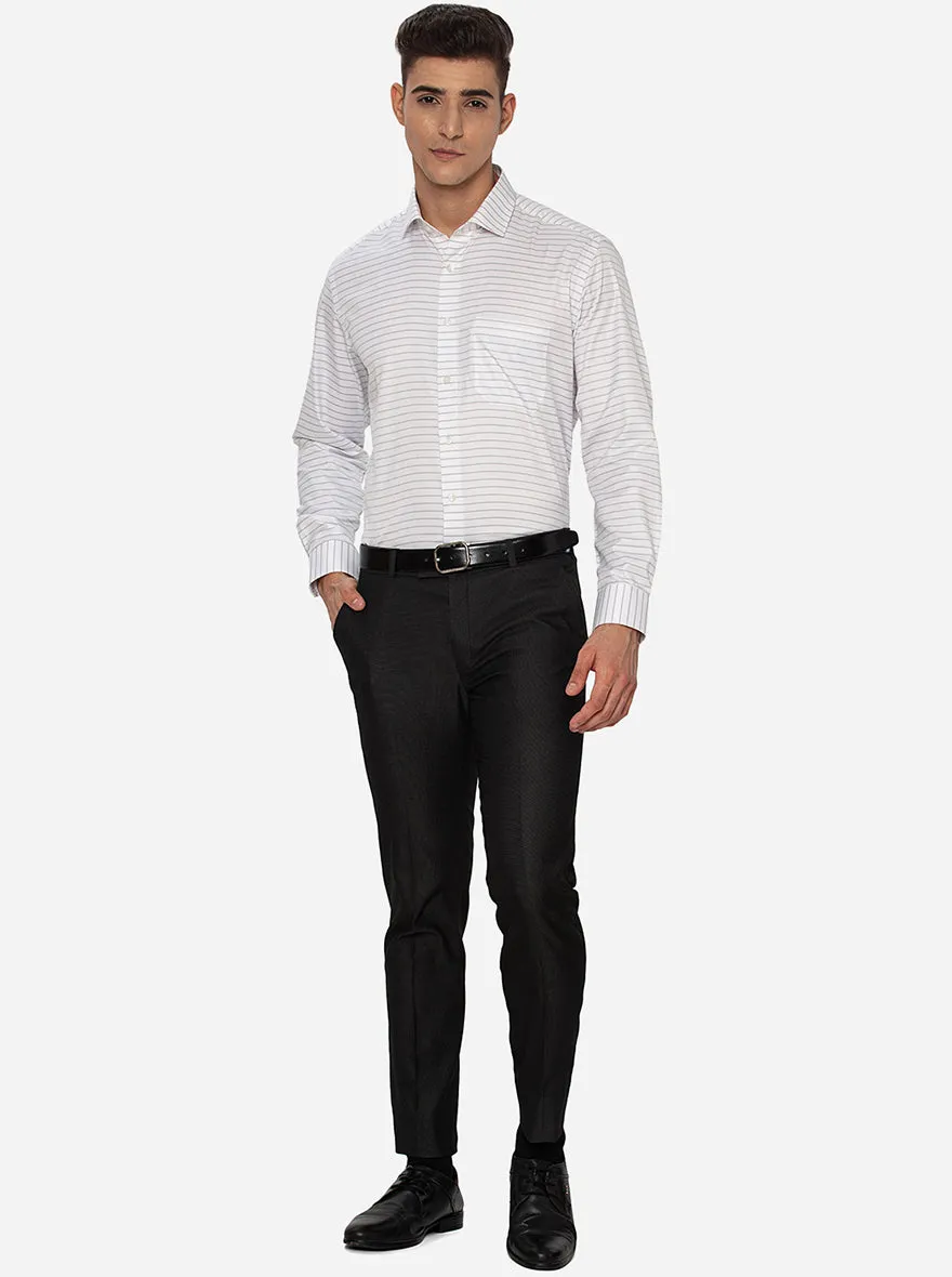 White & Grey Striped Regular Fit Formal Shirt | Greenfibre