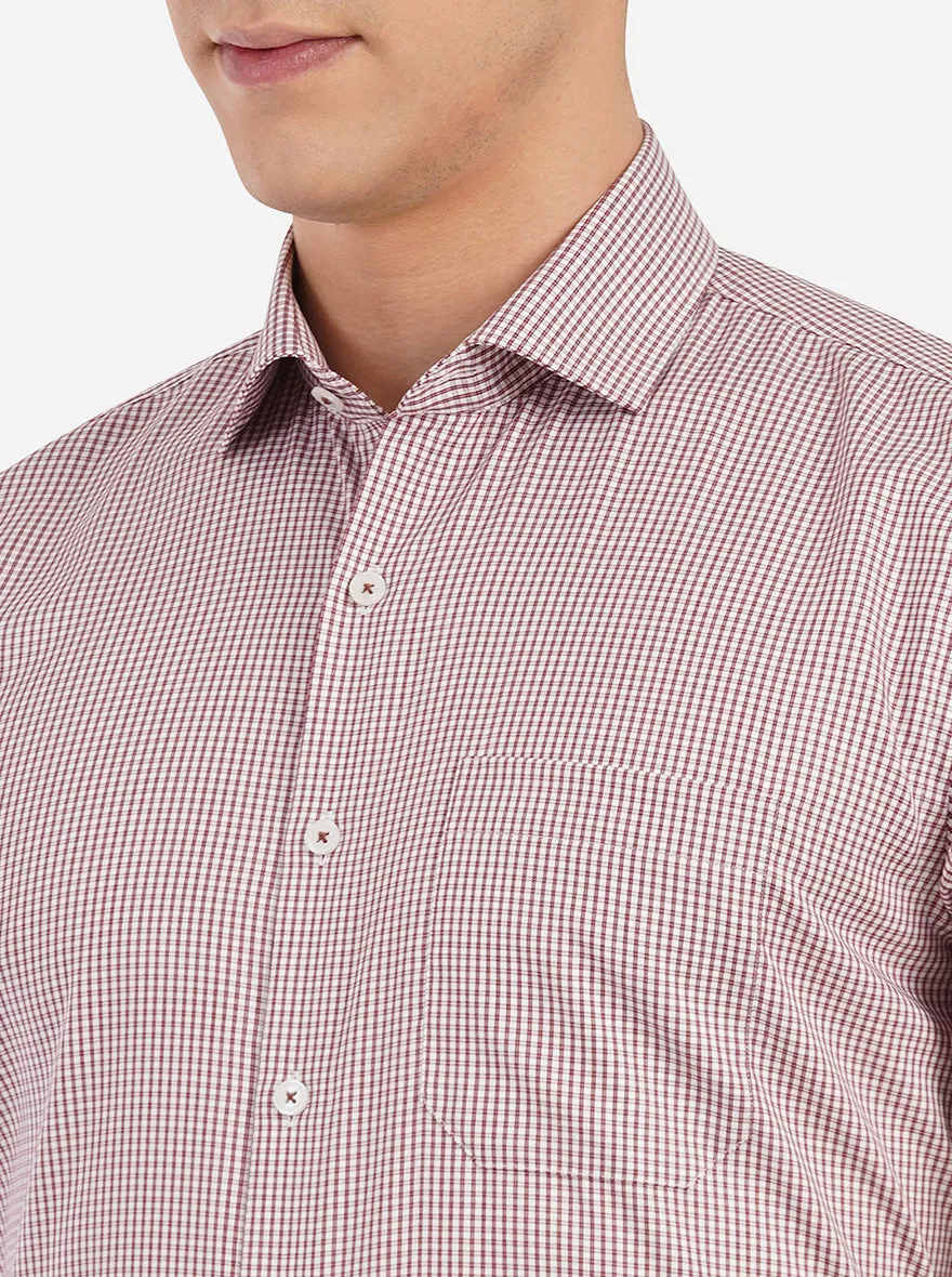 White & Maroon Checked Regular Fit Formal Shirt | JadeBlue