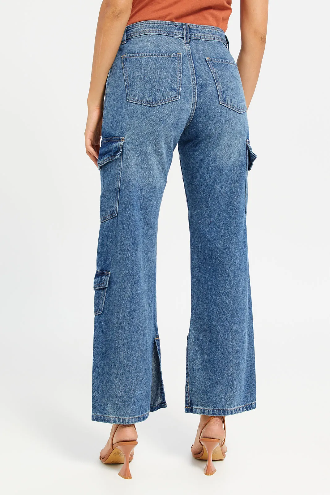 Women Blue Cargo Jeans