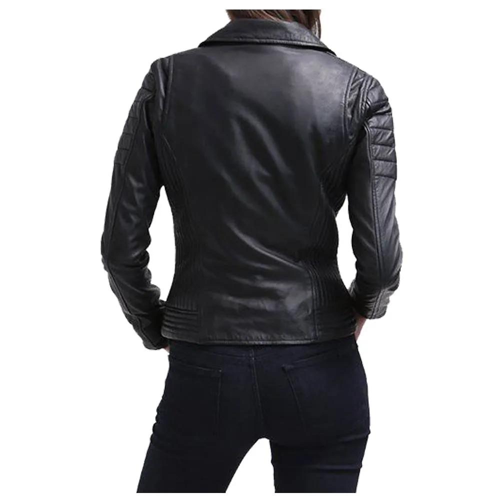 WOMEN SLIM FIT BLACK GENUINE LEATHER JACKET INNOVATIVE DESIGN LEATHER JACKET