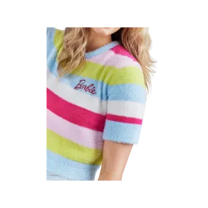 Wrangler x Barbie Ladies  Cropped Fuzzy Rainbow Sweater